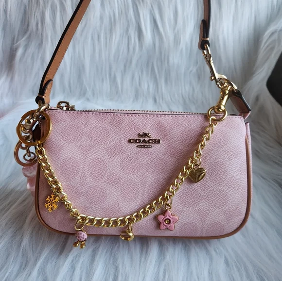 NWT Coach Nolita 19 In Signature Canvas Gold/Powder Pink CDW31